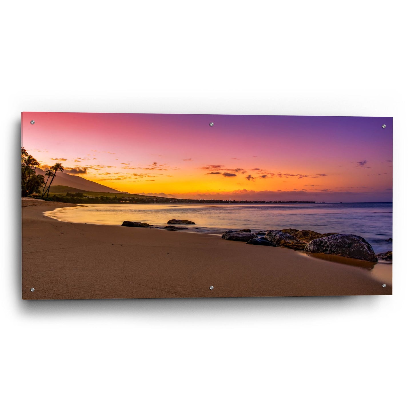 Epic Art 'Sunset Beach' by Jonathan Ross, Acrylic Glass Wall Art,48x24