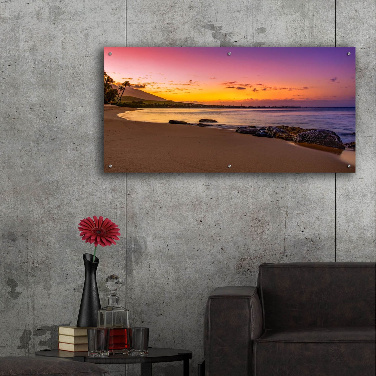 Epic Art 'Sunset Beach' by Jonathan Ross, Acrylic Glass Wall Art,48x24