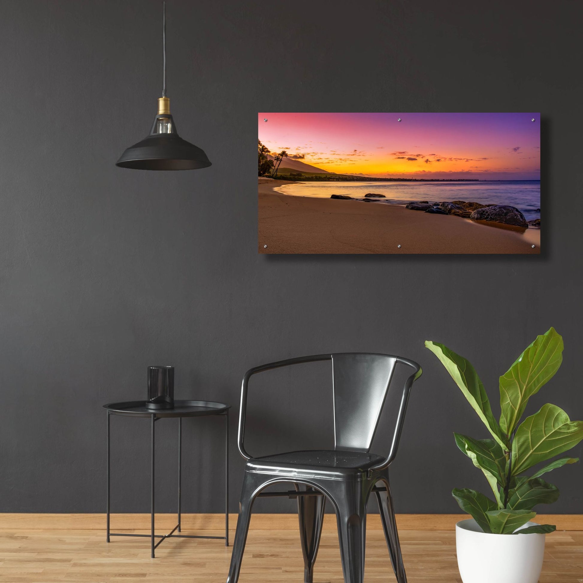 Epic Art 'Sunset Beach' by Jonathan Ross, Acrylic Glass Wall Art,48x24