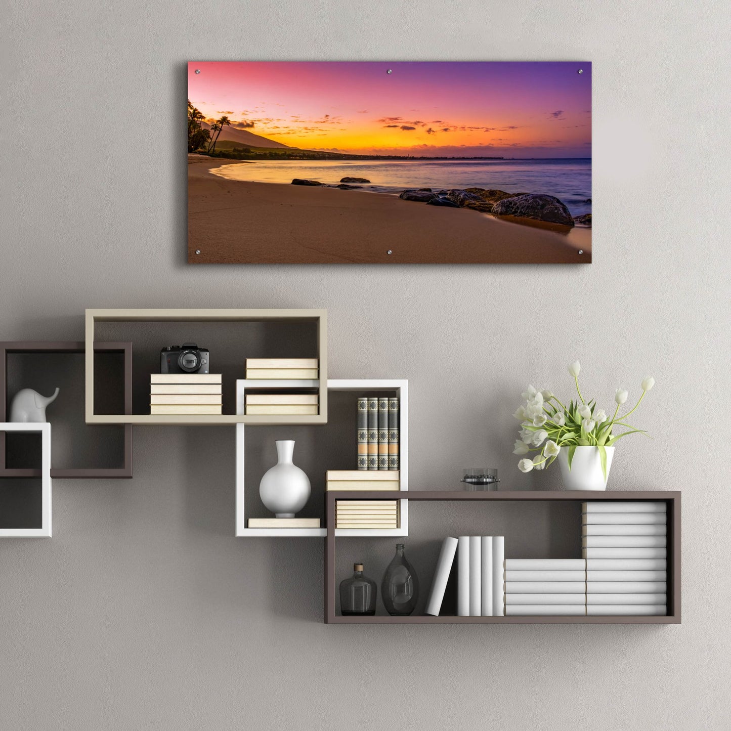 Epic Art 'Sunset Beach' by Jonathan Ross, Acrylic Glass Wall Art,48x24