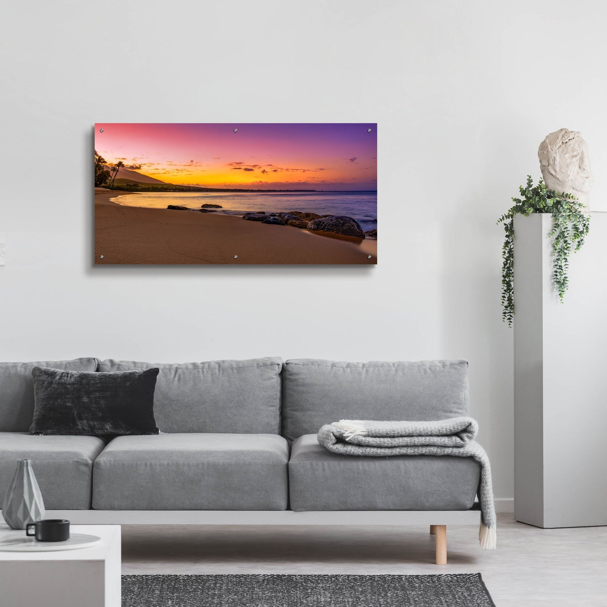 Epic Art 'Sunset Beach' by Jonathan Ross, Acrylic Glass Wall Art,48x24