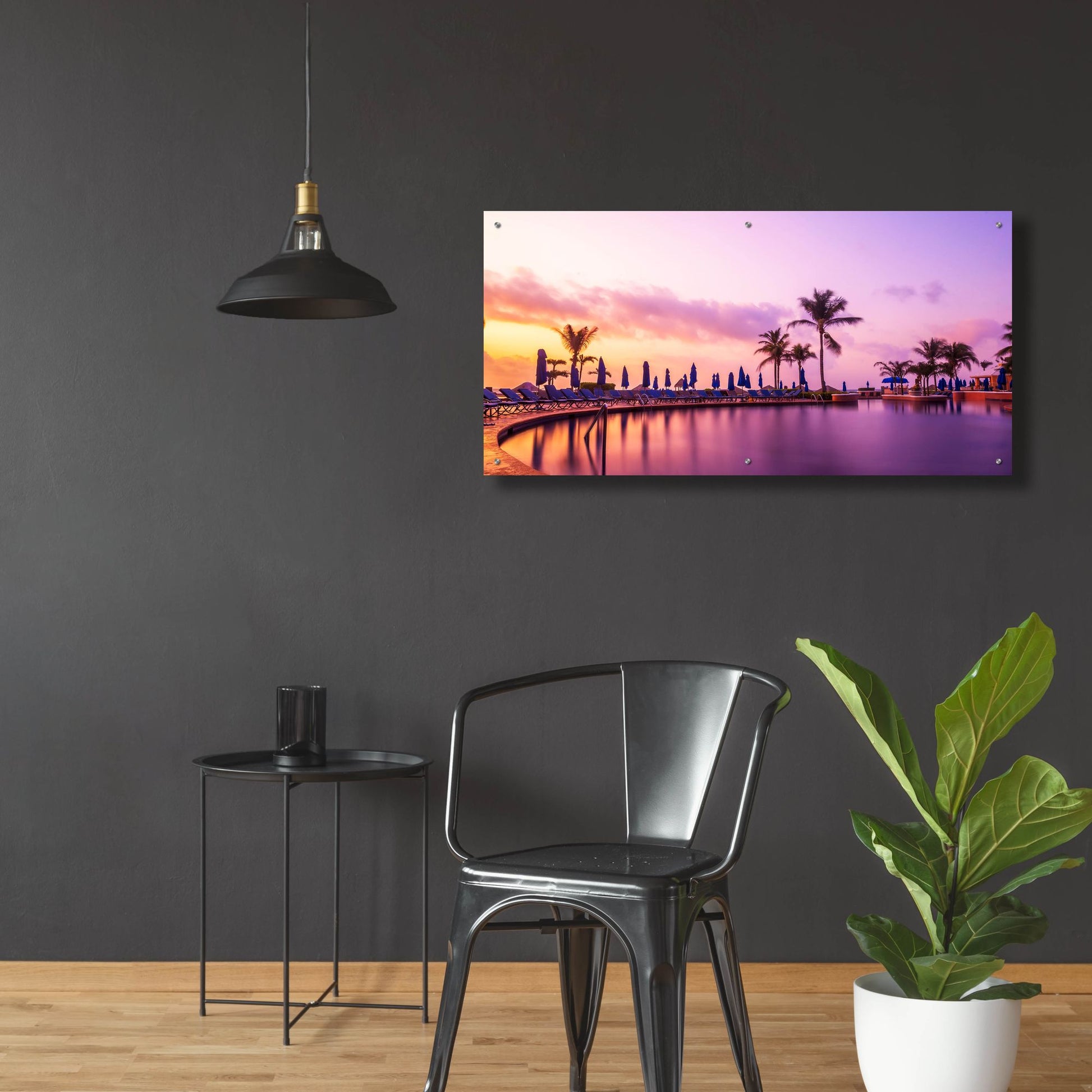 Epic Art 'Sunset By The Pool' by Jonathan Ross, Acrylic Glass Wall Art,48x24