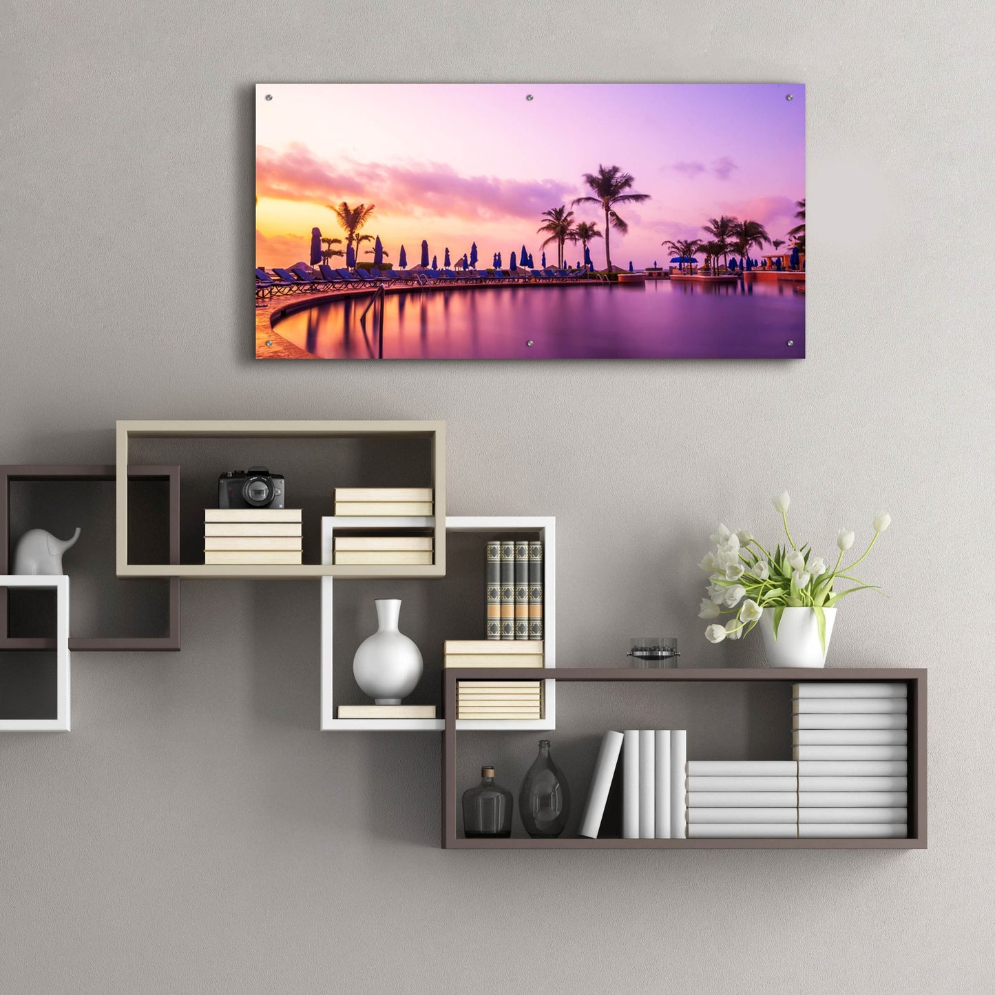 Epic Art 'Sunset By The Pool' by Jonathan Ross, Acrylic Glass Wall Art,48x24