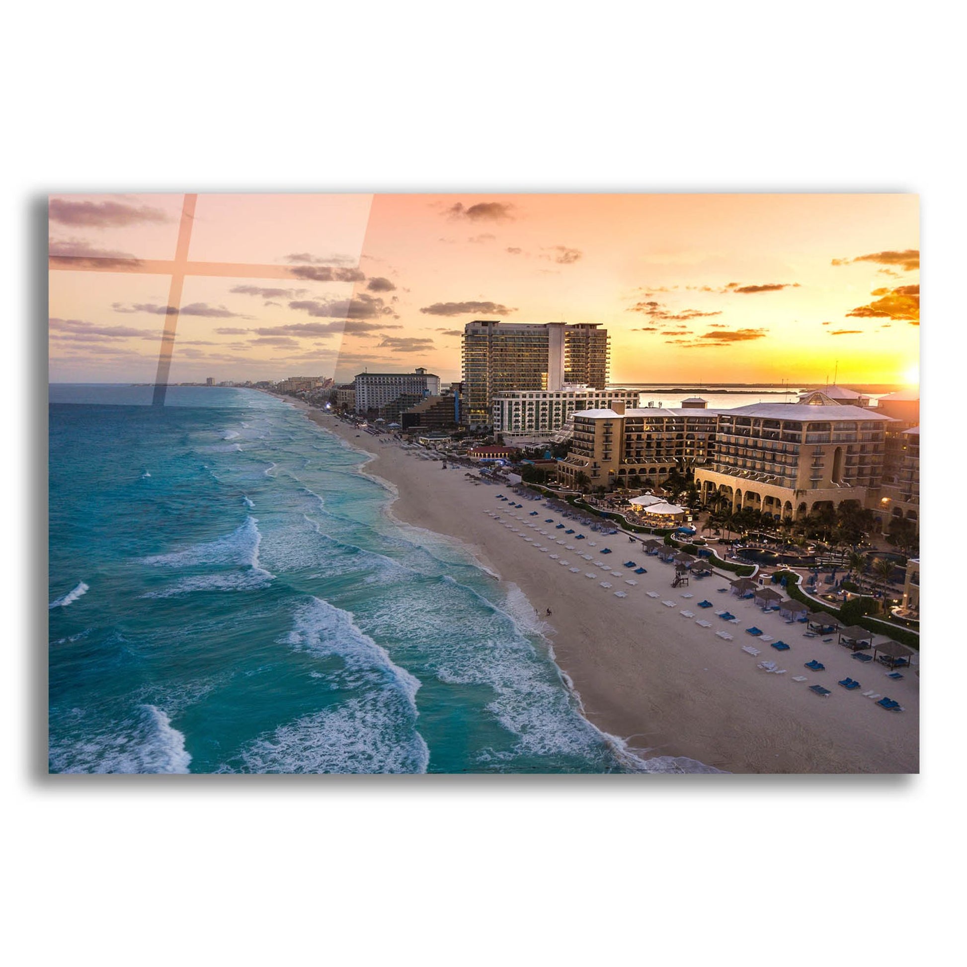 Epic Art 'Sunset On Cancun' by Jonathan Ross, Acrylic Glass Wall Art,16x12