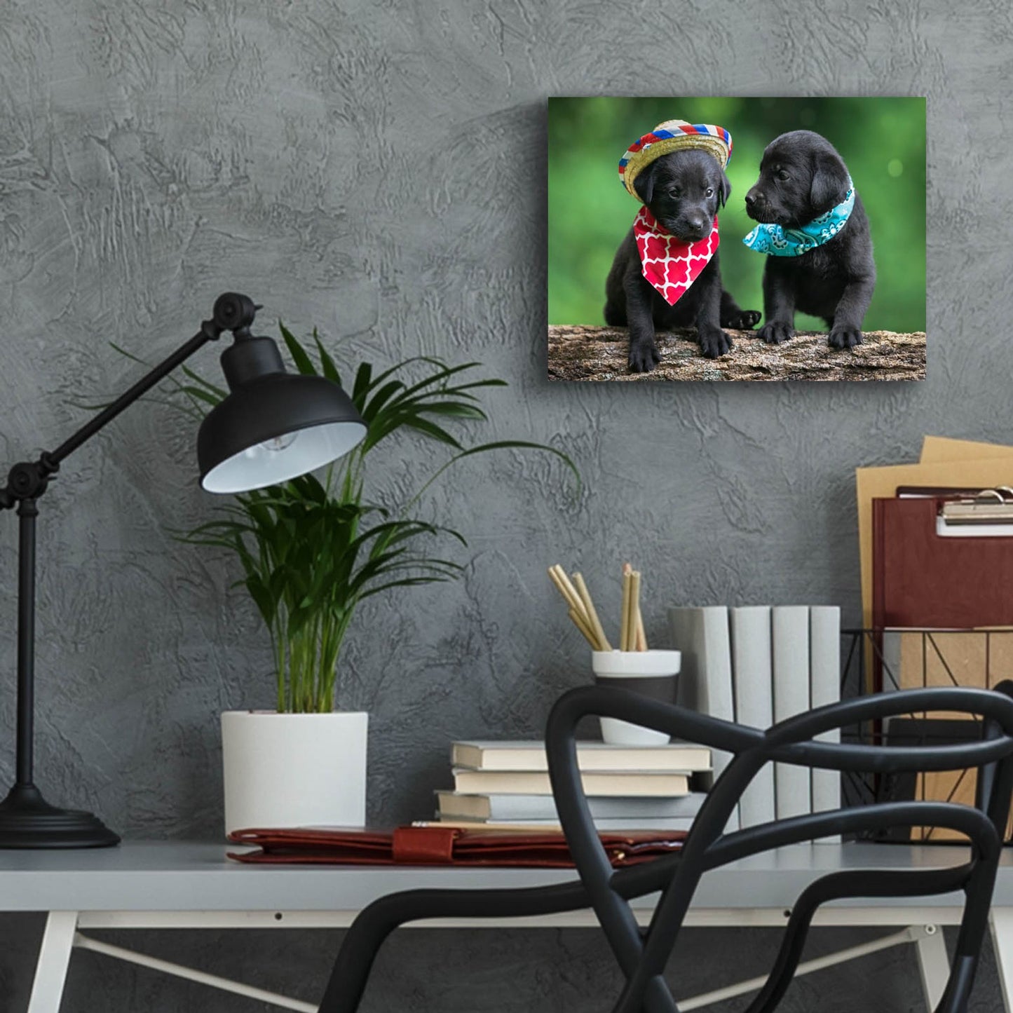 Epic Art 'Black Lab Pups 5' by Jonathan Ross, Acrylic Glass Wall Art,16x12