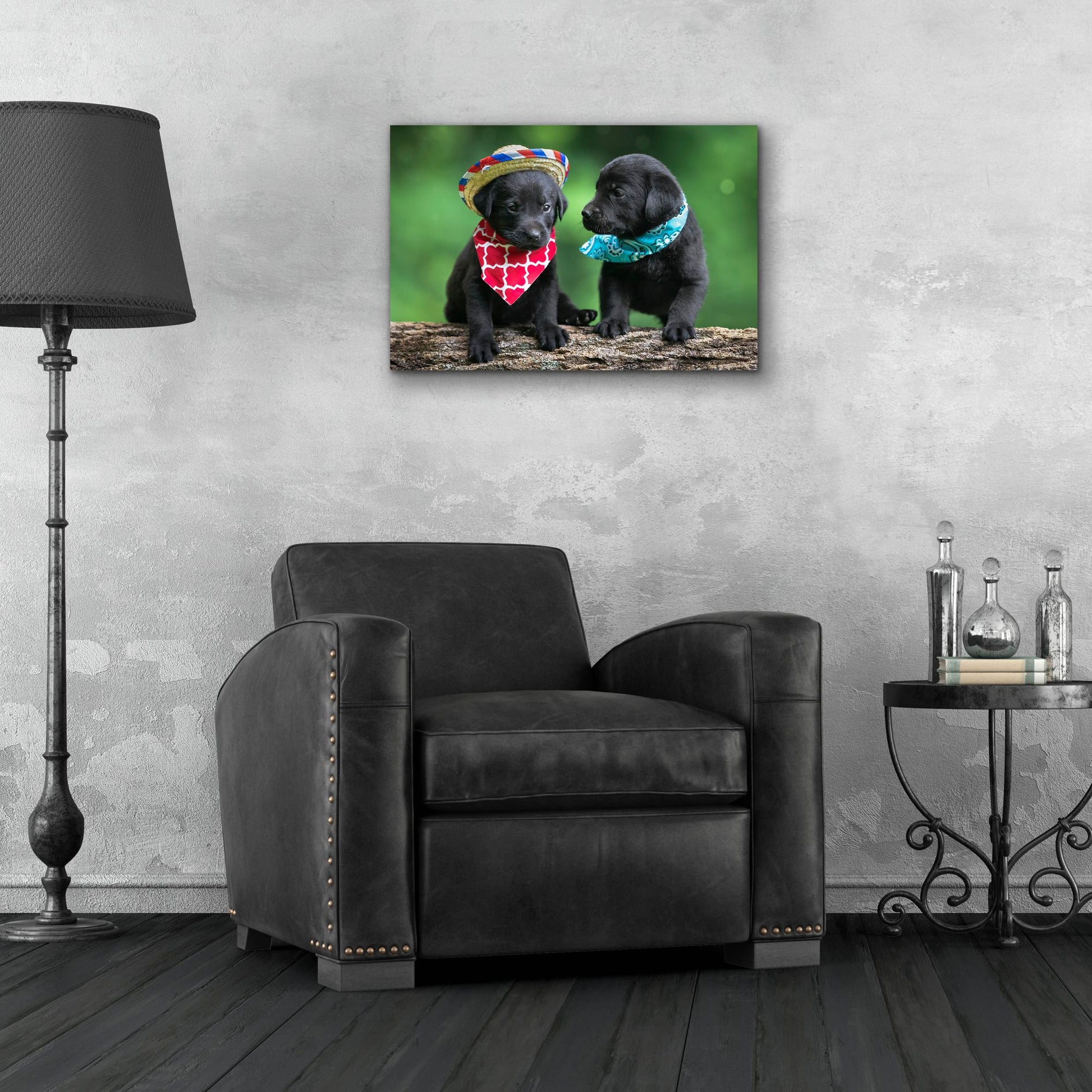 Epic Art 'Black Lab Pups 5' by Jonathan Ross, Acrylic Glass Wall Art,24x16