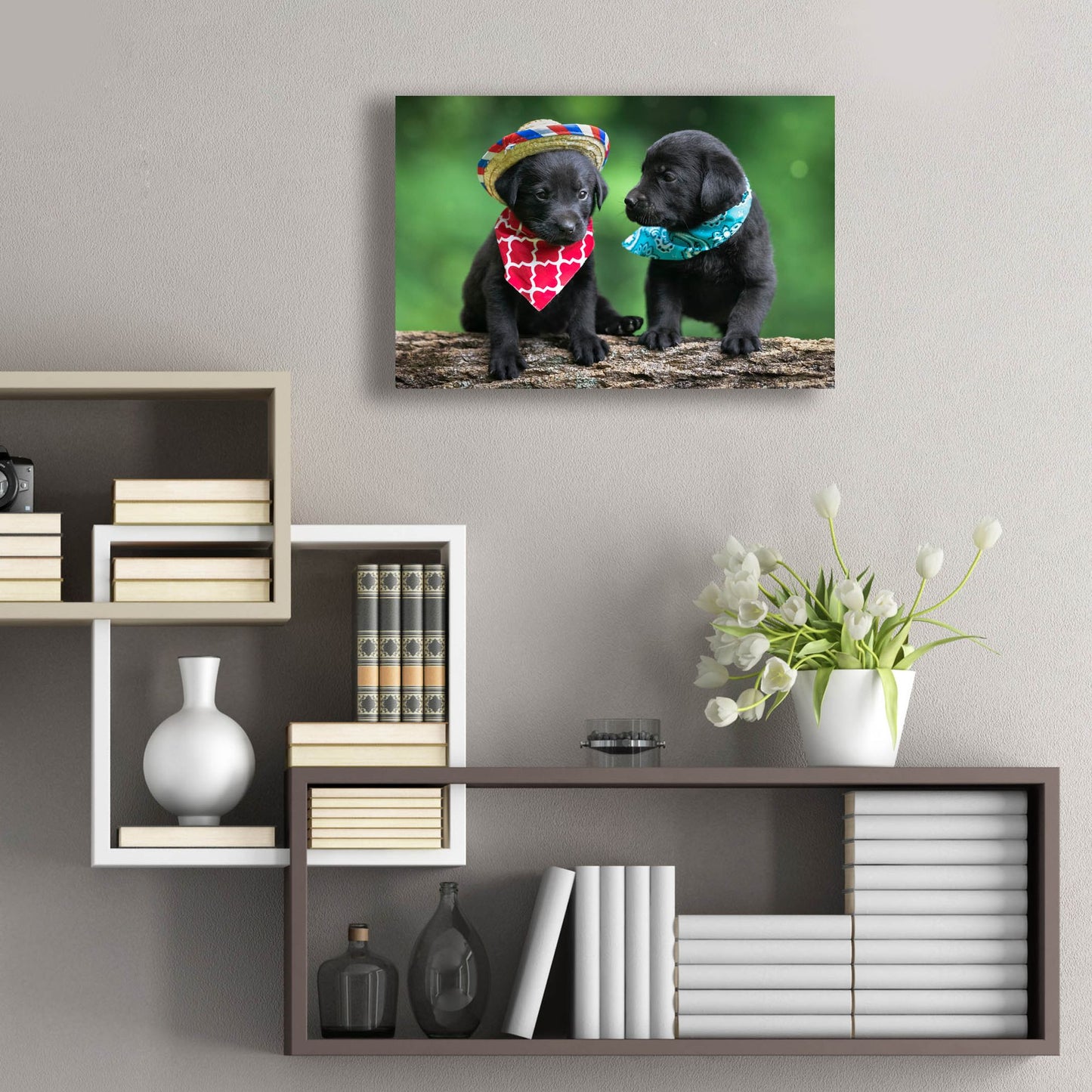 Epic Art 'Black Lab Pups 5' by Jonathan Ross, Acrylic Glass Wall Art,24x16