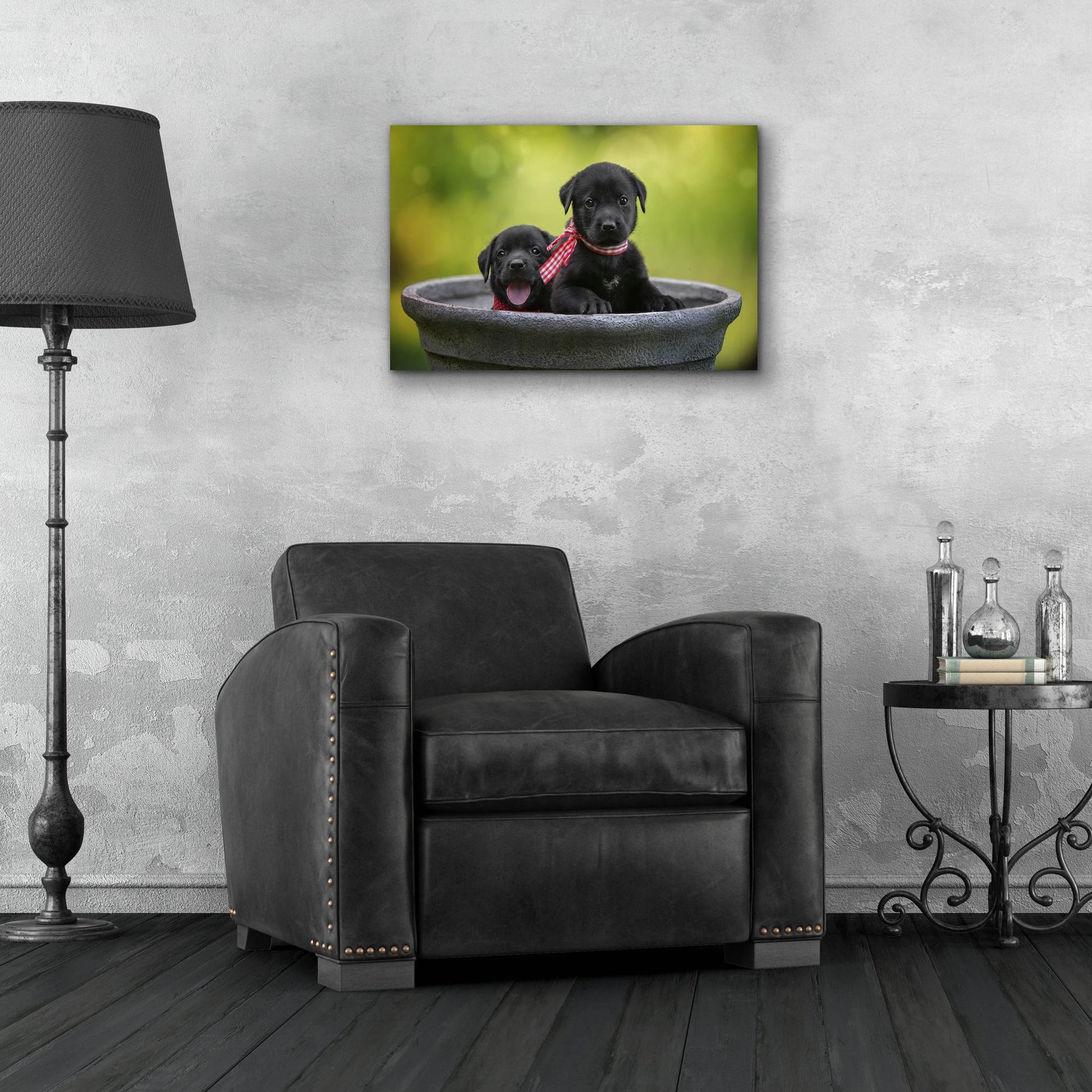 Epic Art 'Black Lab Pups 9' by Jonathan Ross, Acrylic Glass Wall Art,24x16