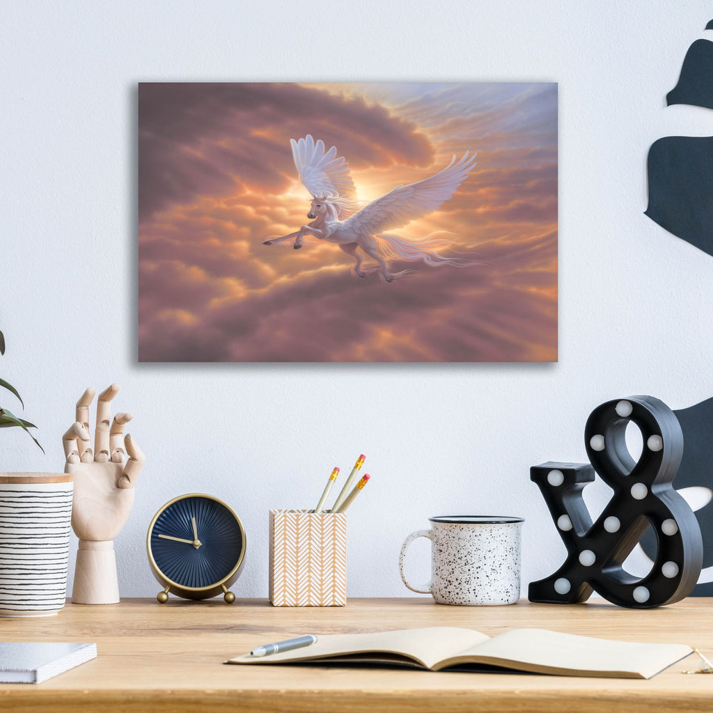 Epic Art 'Pegasus, Spirit Of The Sky 2' by Kirk Reinert, Acrylic Glass Wall Art,16x12