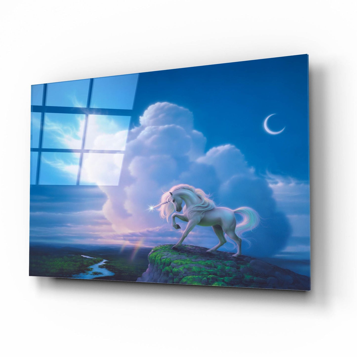 Epic Art 'Rainbow Unicorn' by Kirk Reinert, Acrylic Glass Wall Art,16x12