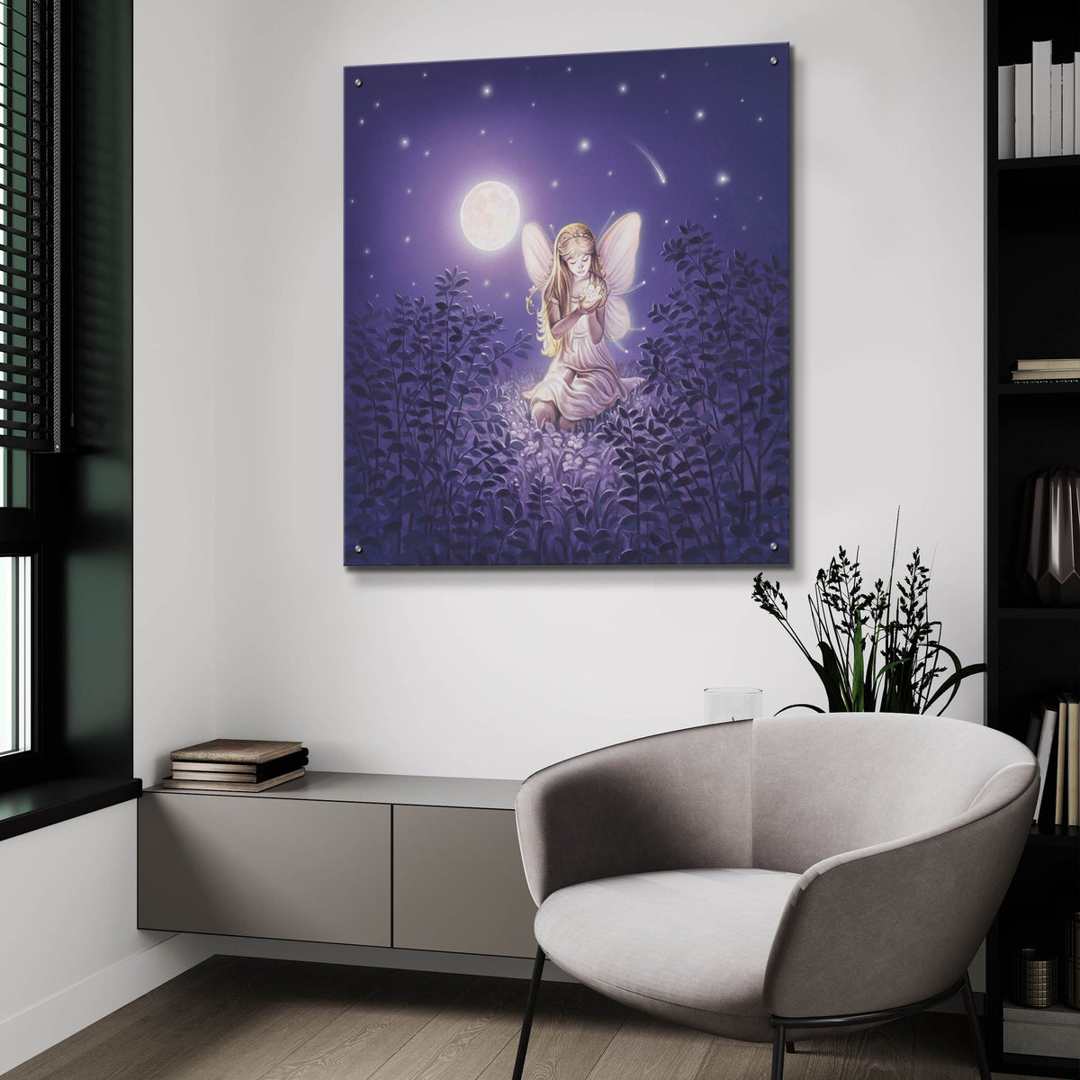 Epic Art 'Girl With Night Flower' by Kirk Reinert, Acrylic Glass Wall Art,36x36