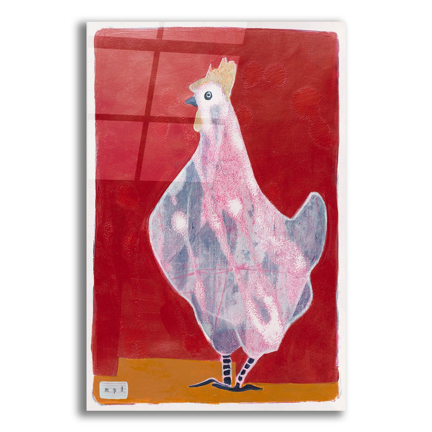 Epic Art 'White Hen, Red Background 3' by Maria Pietri, Acrylic Glass Wall Art