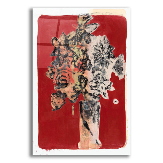 Epic Art 'Bouquet Red Background' by Maria Pietri, Acrylic Glass Wall Art