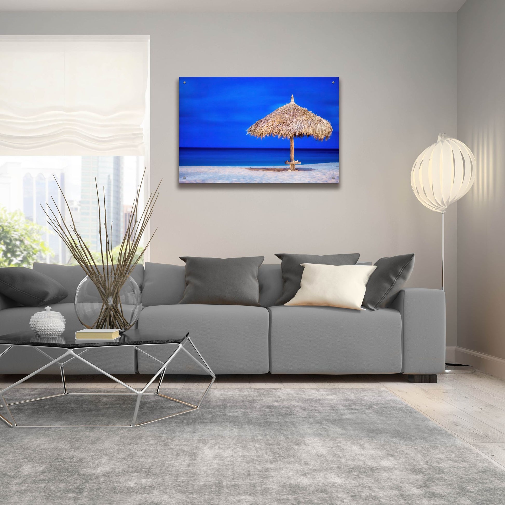 Epic Art 'Aruba Beach Umbrella' by Mark A Paulda, Acrylic Glass Wall Art,36x24