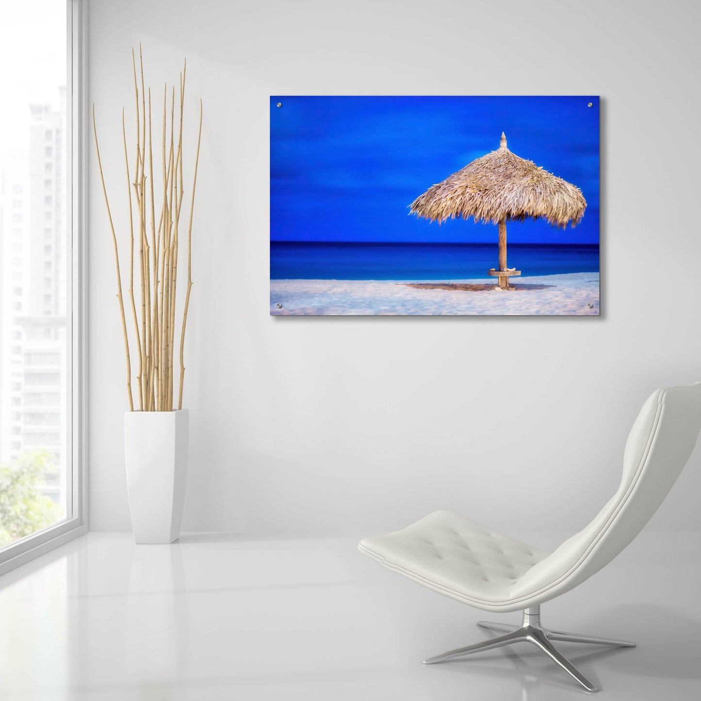 Epic Art 'Aruba Beach Umbrella' by Mark A Paulda, Acrylic Glass Wall Art,36x24
