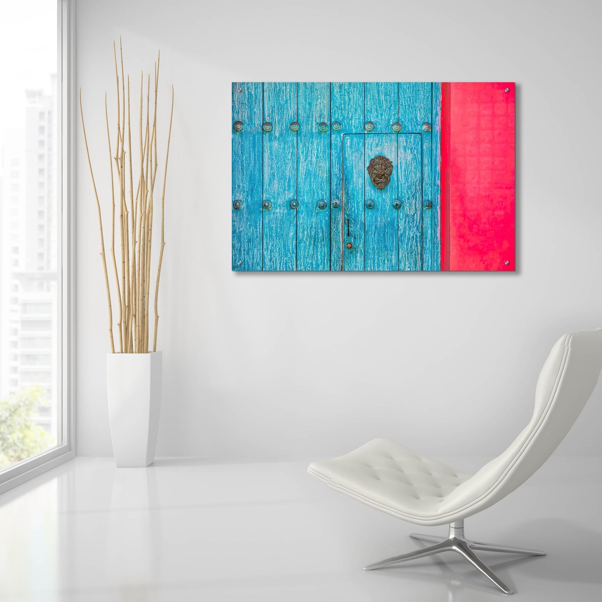 Epic Art 'Cartagena Blue Door' by Mark A Paulda, Acrylic Glass Wall Art,36x24