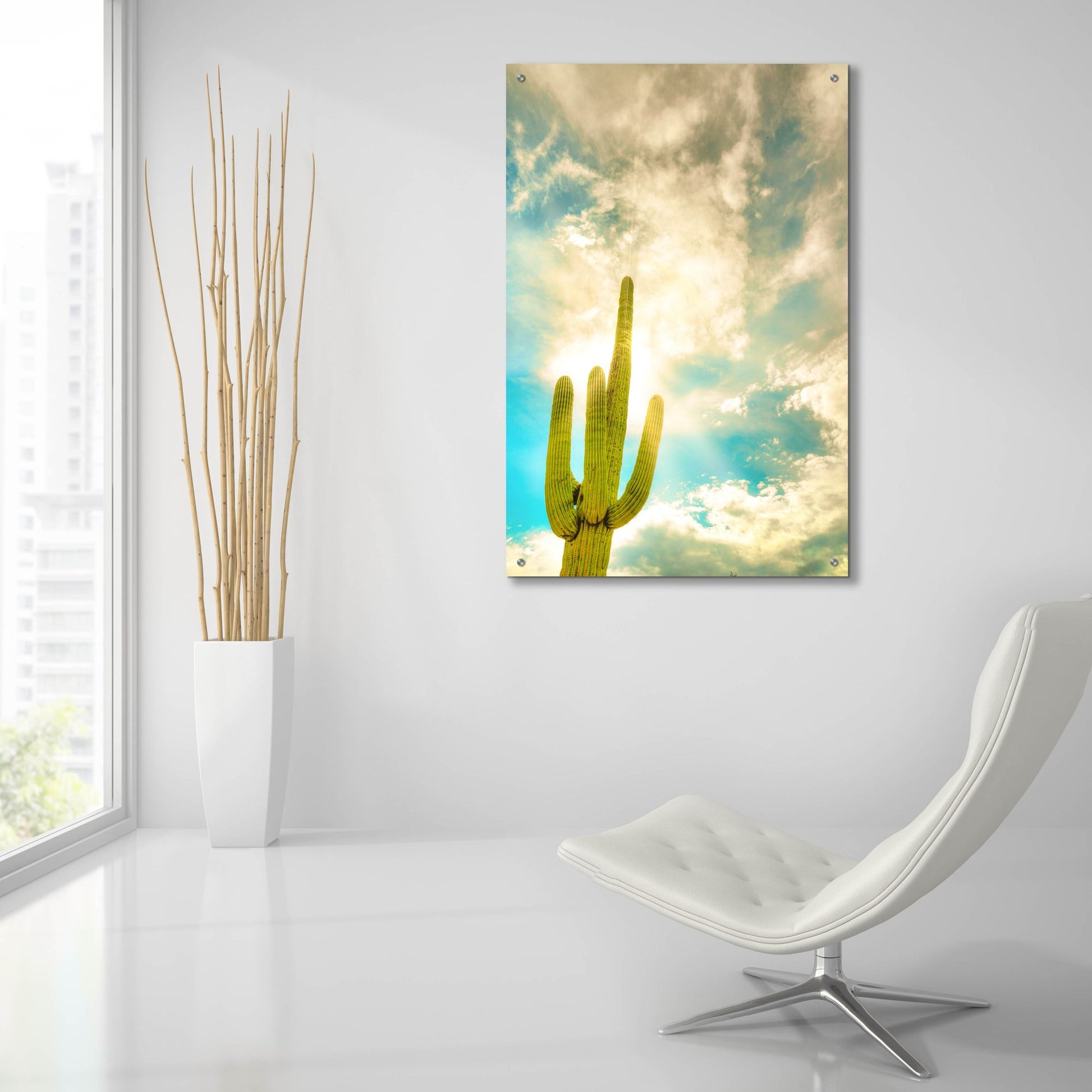 Epic Art 'Sun Burst Saguaro' by Mark A Paulda, Acrylic Glass Wall Art,24x36