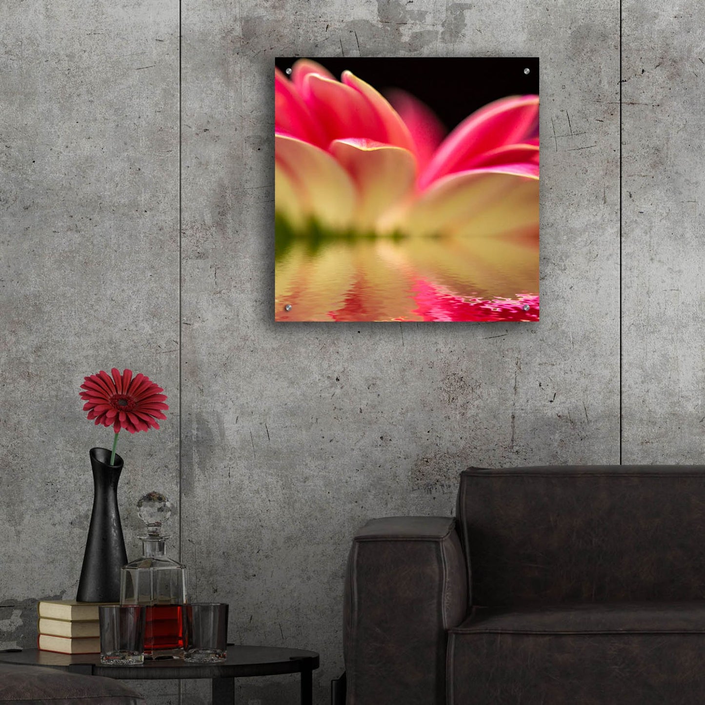 Epic Art 'Gerbera Daisy Reflection' by Pamela Plummer, Acrylic Glass Wall Art,24x24