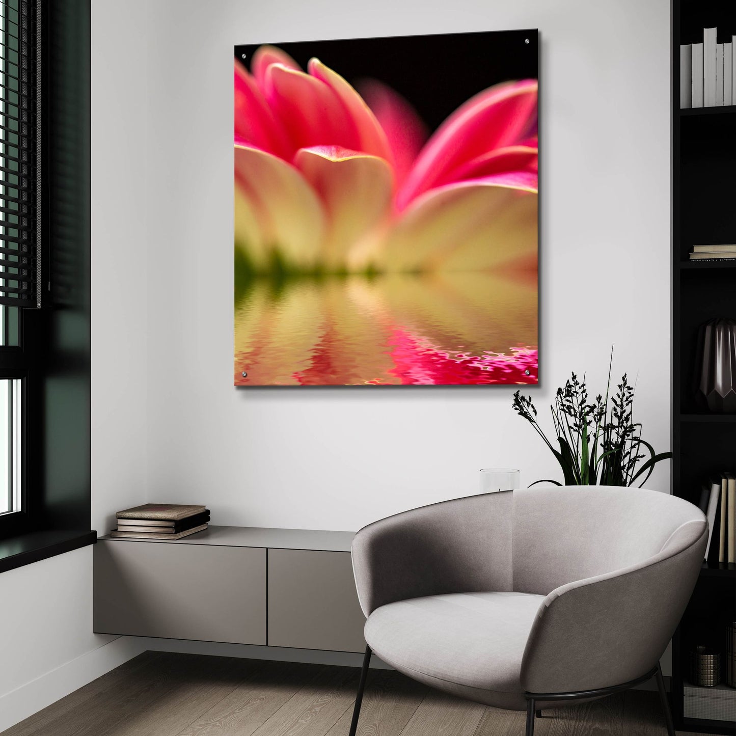 Epic Art 'Gerbera Daisy Reflection' by Pamela Plummer, Acrylic Glass Wall Art,36x36