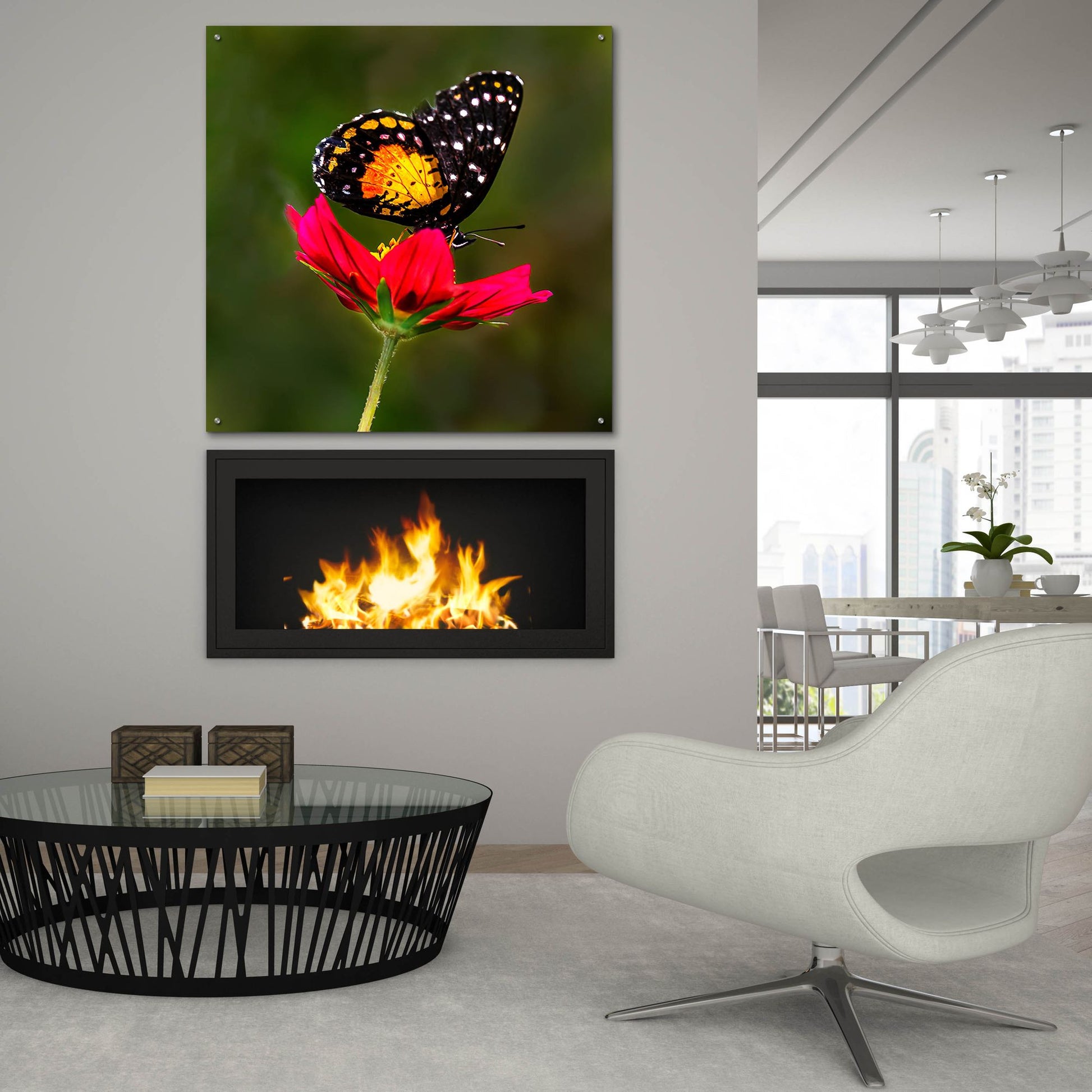 Epic Art 'Monarch Butterfly On Red Flower' by Pamela Plummer, Acrylic Glass Wall Art,36x36