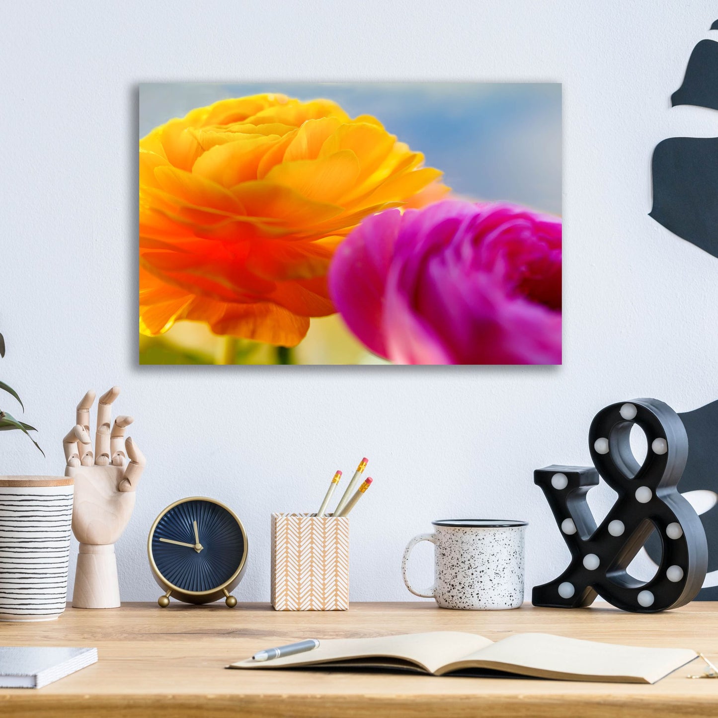 Epic Art 'Ranunculus In Orange And Pink' by Pamela Plummer, Acrylic Glass Wall Art,16x12