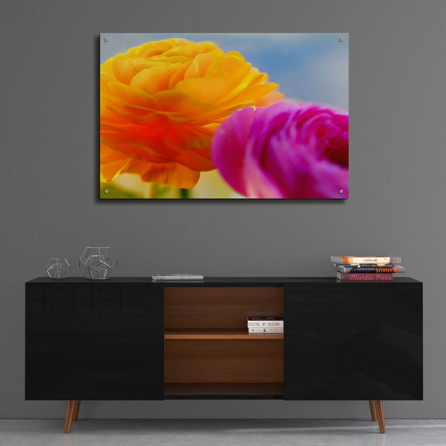 Epic Art 'Ranunculus In Orange And Pink' by Pamela Plummer, Acrylic Glass Wall Art,36x24