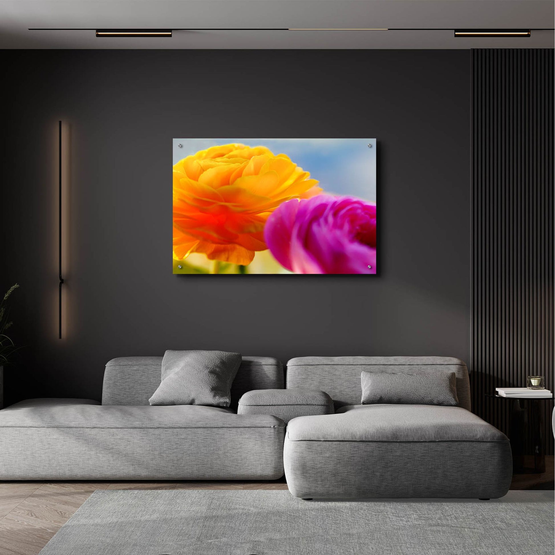 Epic Art 'Ranunculus In Orange And Pink' by Pamela Plummer, Acrylic Glass Wall Art,36x24