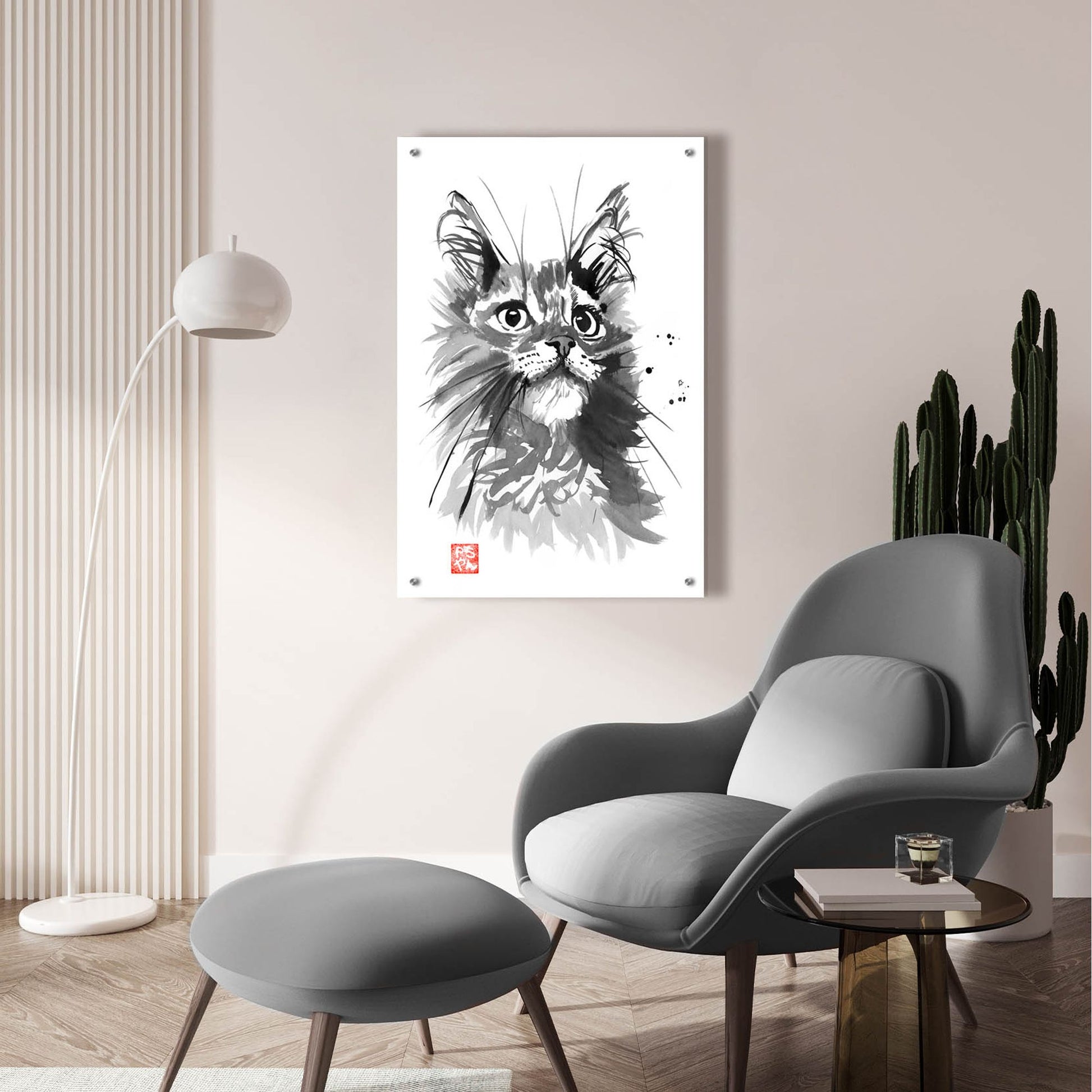 Epic Art 'Hairy Cat' by Pechane, Acrylic Glass Wall Art,24x36