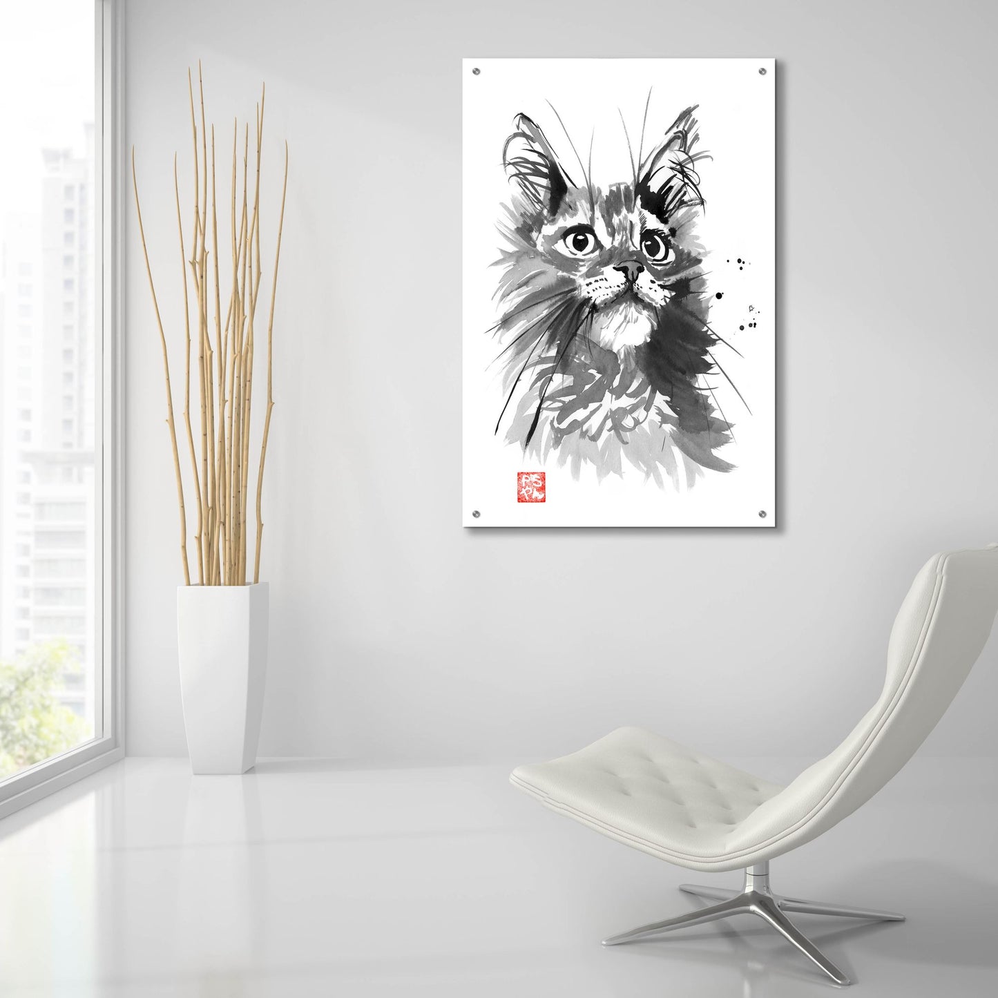 Epic Art 'Hairy Cat' by Pechane, Acrylic Glass Wall Art,24x36