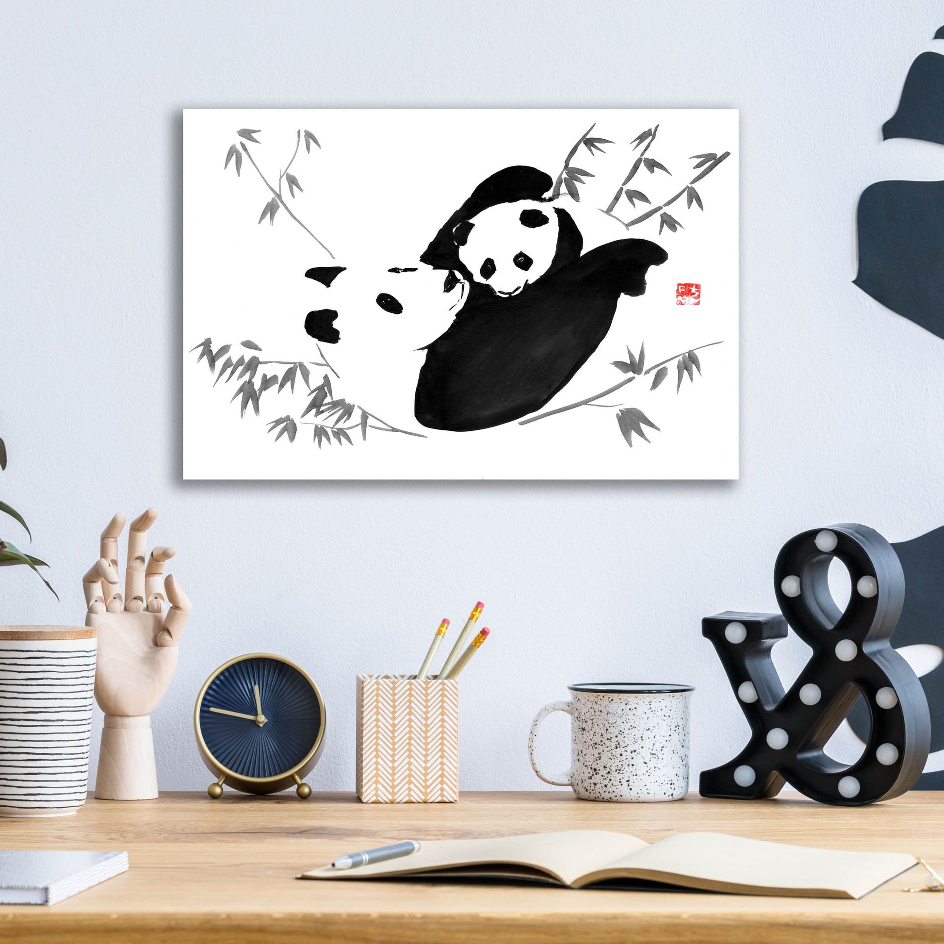 Epic Art 'Panda Family' by Pechane, Acrylic Glass Wall Art,16x12