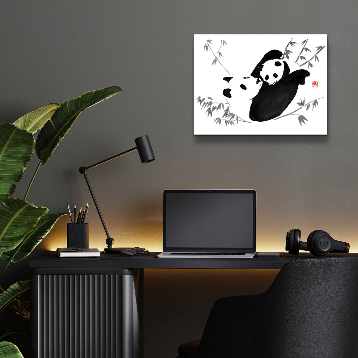 Epic Art 'Panda Family' by Pechane, Acrylic Glass Wall Art,16x12