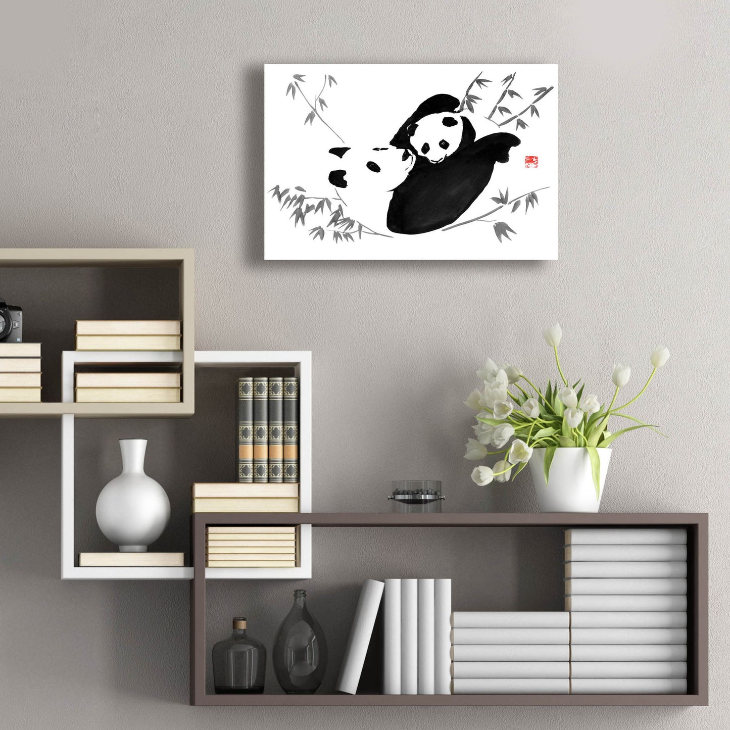 Epic Art 'Panda Family' by Pechane, Acrylic Glass Wall Art,24x16