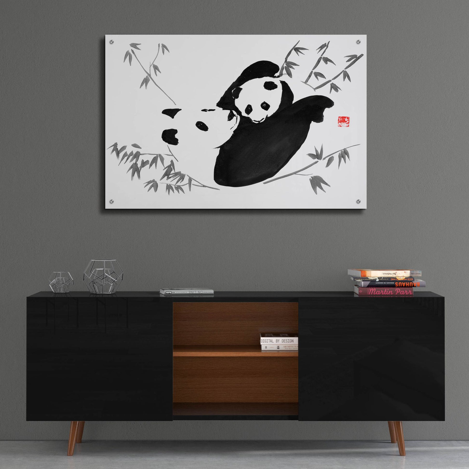 Epic Art 'Panda Family' by Pechane, Acrylic Glass Wall Art,36x24