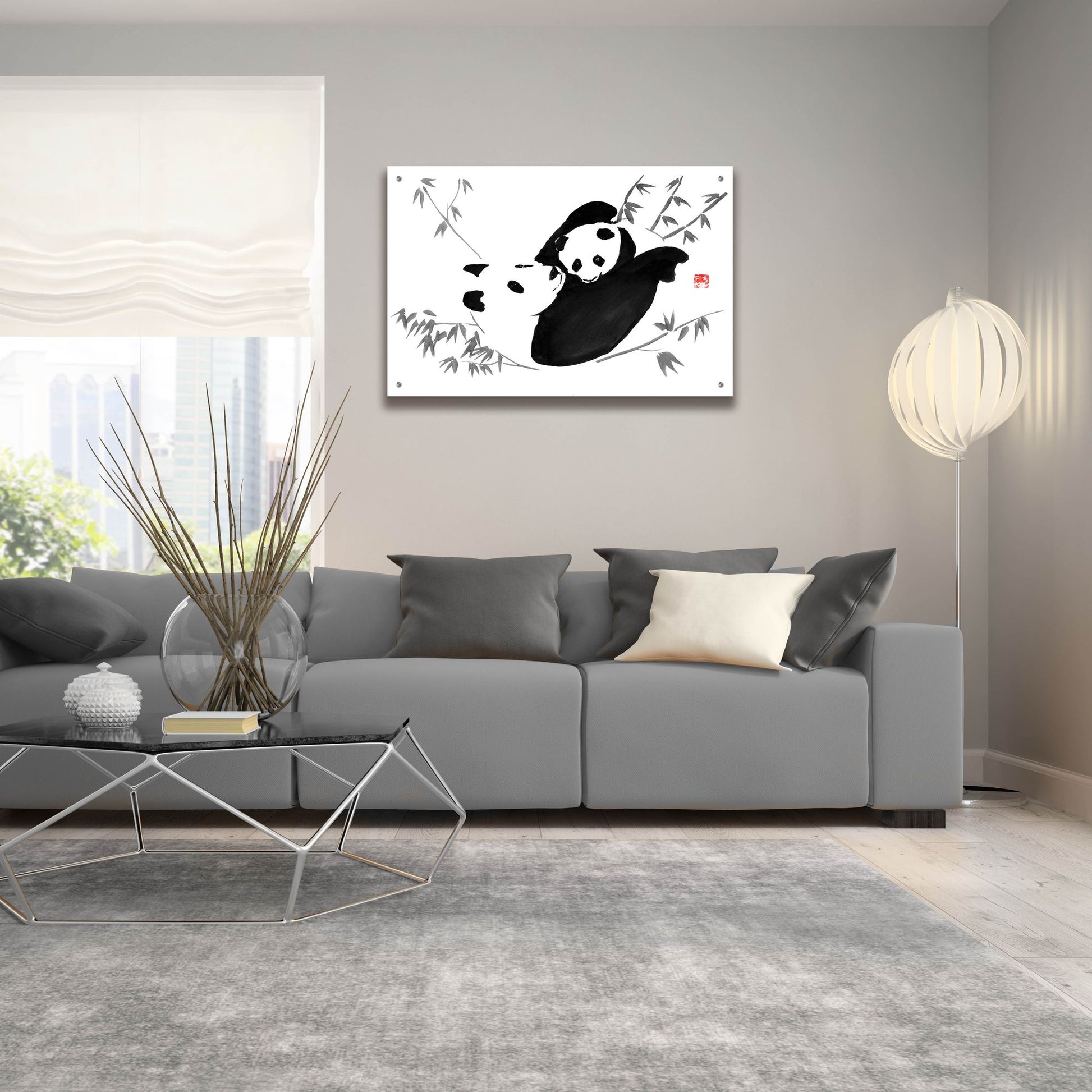 Epic Art 'Panda Family' by Pechane, Acrylic Glass Wall Art,36x24