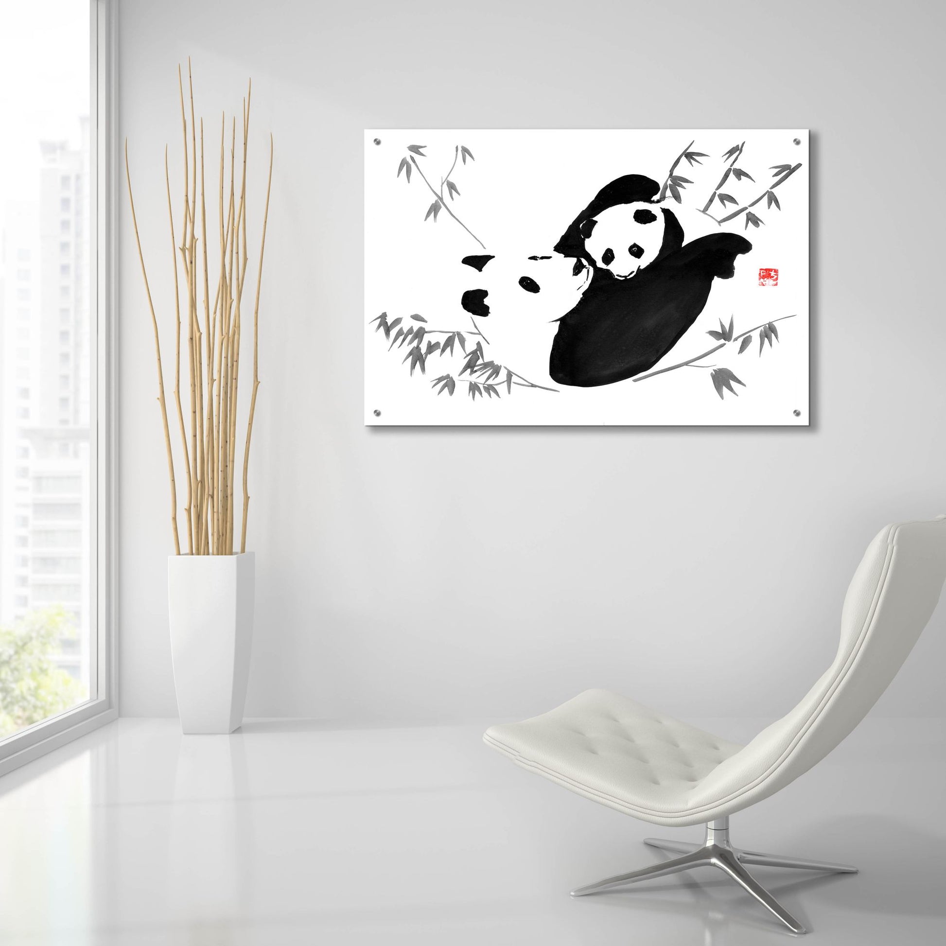 Epic Art 'Panda Family' by Pechane, Acrylic Glass Wall Art,36x24