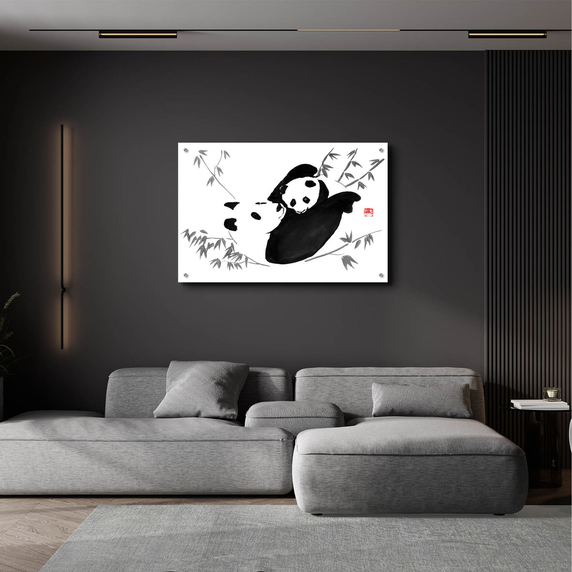 Epic Art 'Panda Family' by Pechane, Acrylic Glass Wall Art,36x24