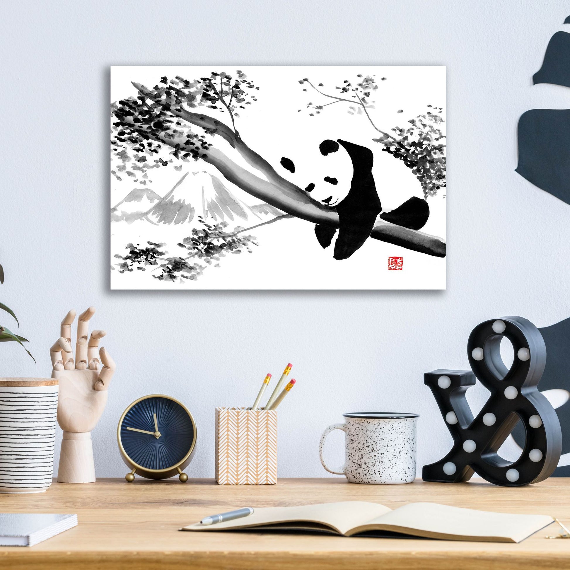 Epic Art 'Panda In His Tree' by Pechane, Acrylic Glass Wall Art,16x12