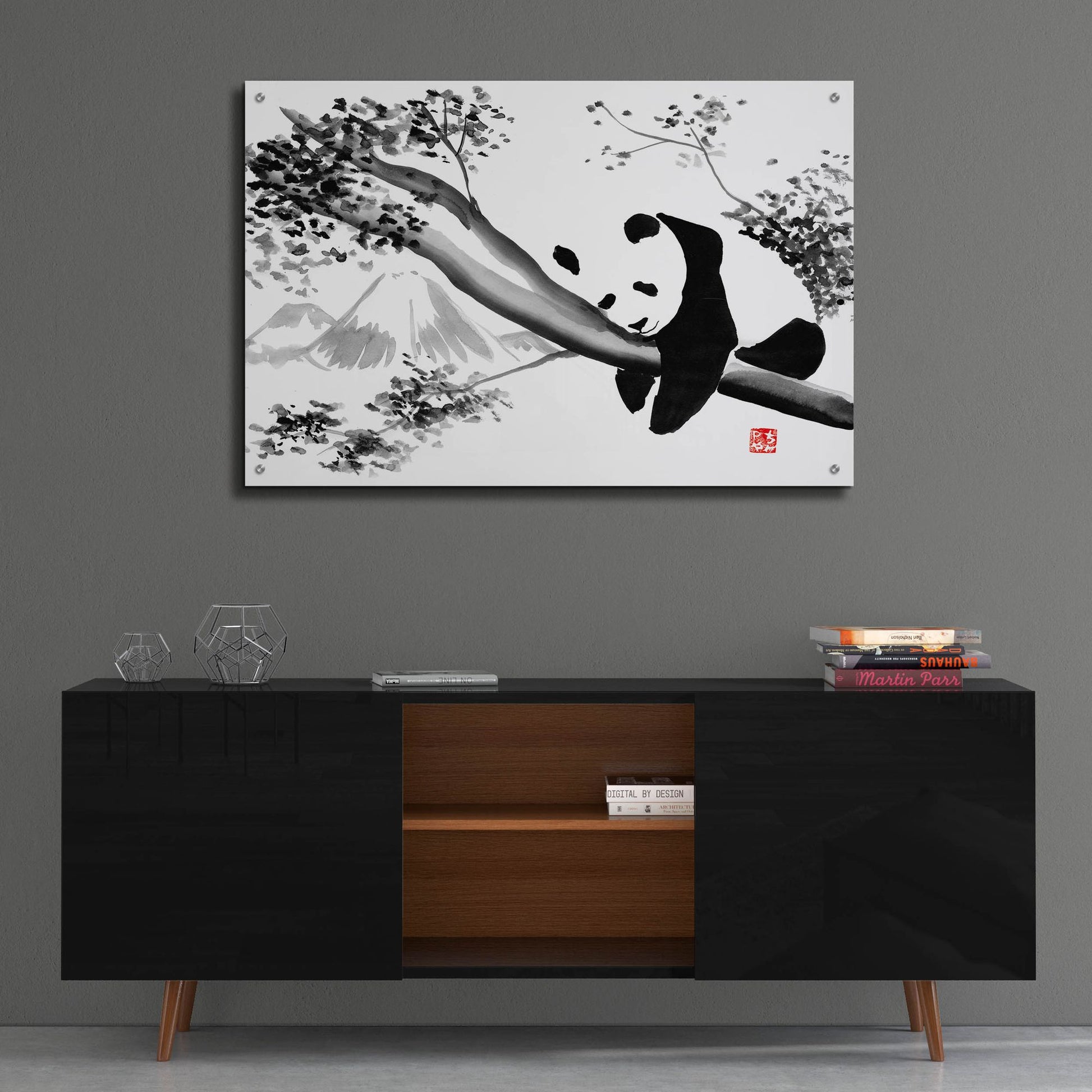 Epic Art 'Panda In His Tree' by Pechane, Acrylic Glass Wall Art,36x24