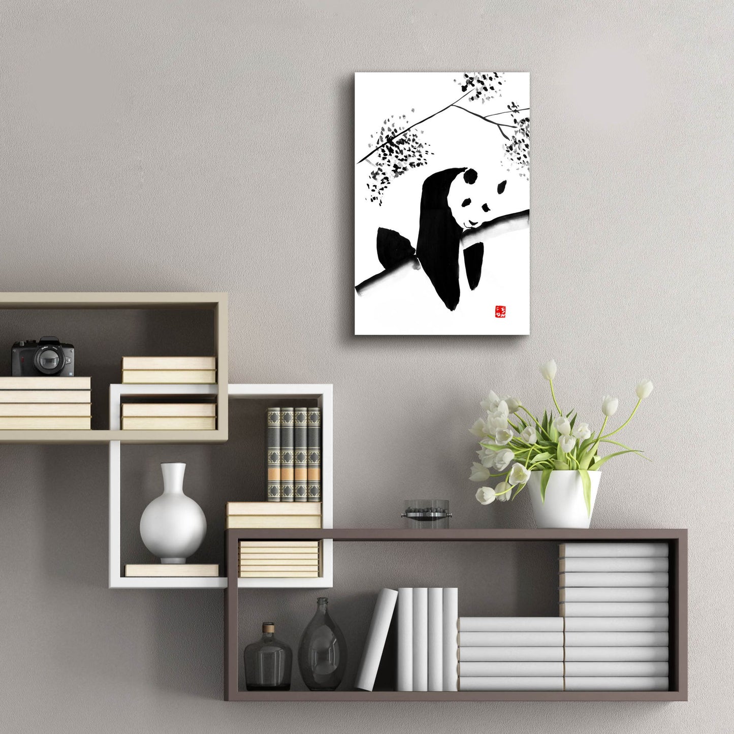 Epic Art 'Panda Tryptique Part 01' by Pechane, Acrylic Glass Wall Art,16x24