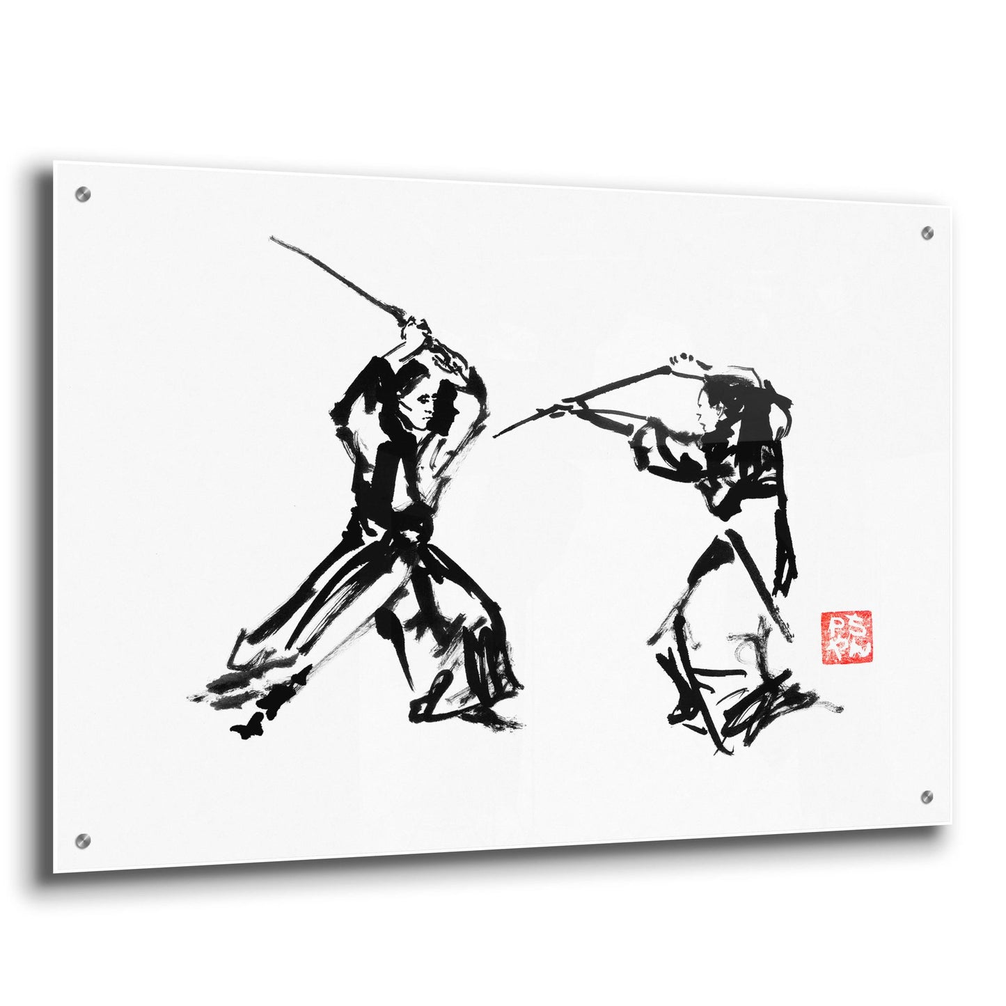 Epic Art 'Samurai Fight' by Pechane, Acrylic Glass Wall Art,36x24