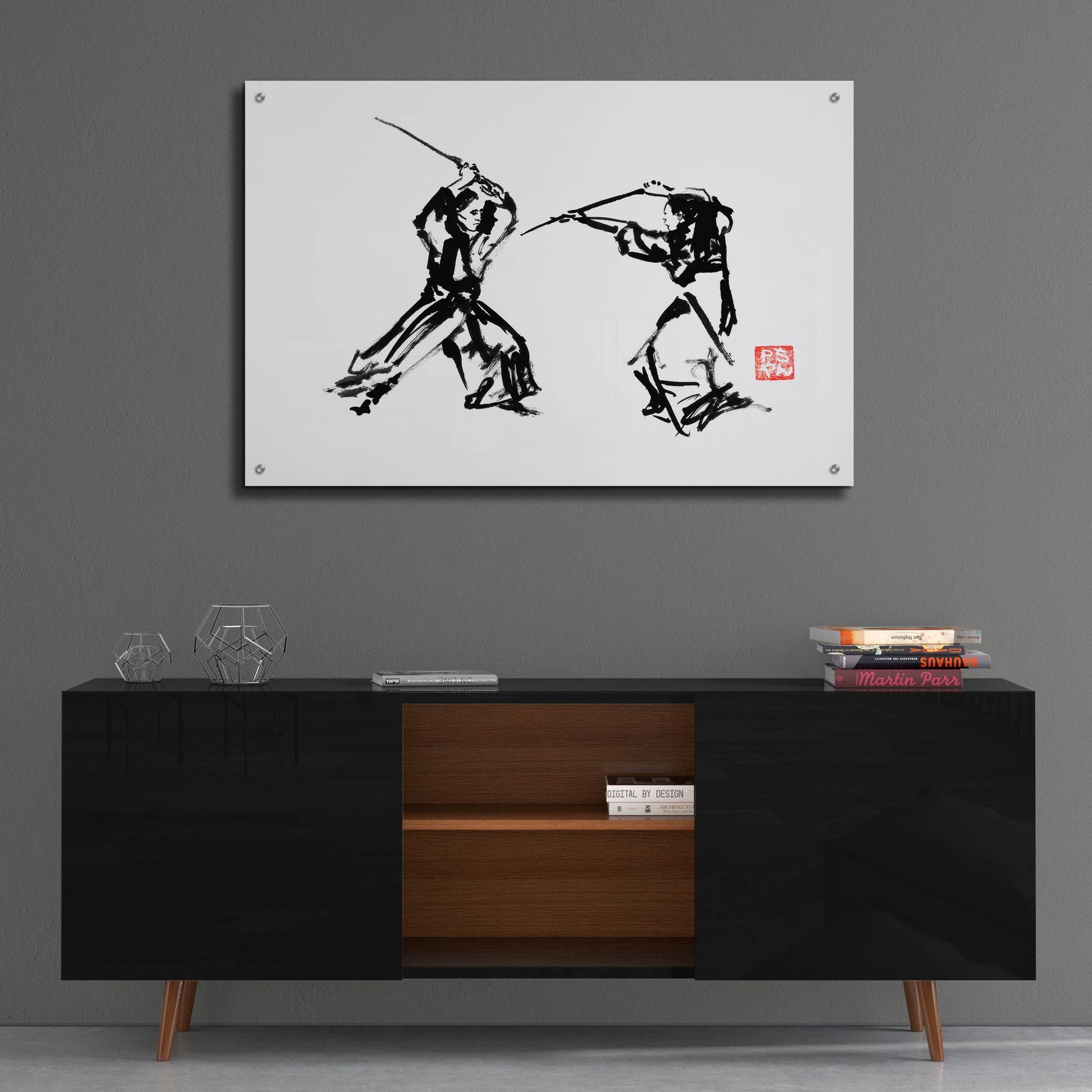 Epic Art 'Samurai Fight' by Pechane, Acrylic Glass Wall Art,36x24