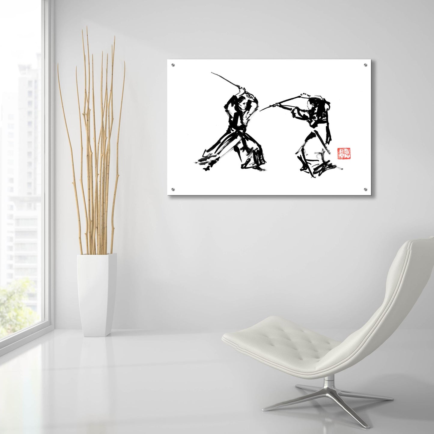 Epic Art 'Samurai Fight' by Pechane, Acrylic Glass Wall Art,36x24