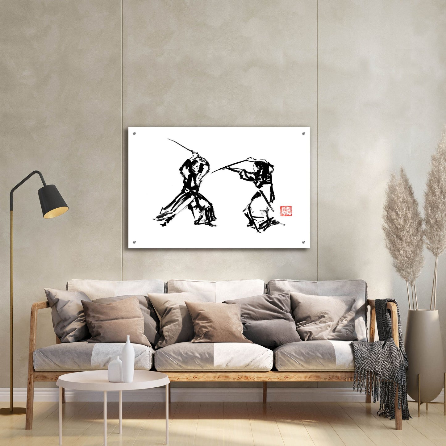 Epic Art 'Samurai Fight' by Pechane, Acrylic Glass Wall Art,36x24