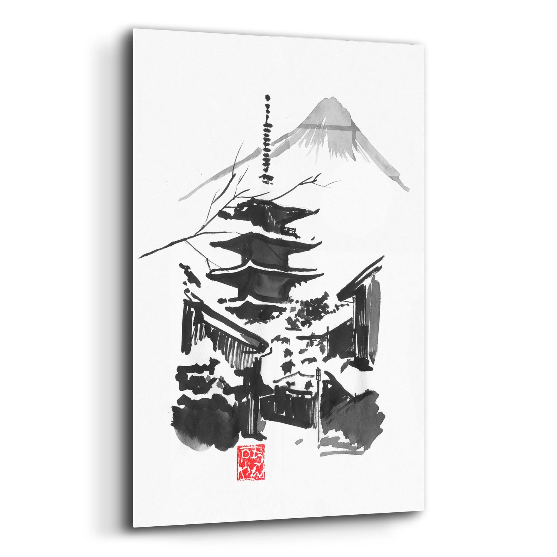 Epic Art 'Fuji San And Temple' by Pechane, Acrylic Glass Wall Art,12x16