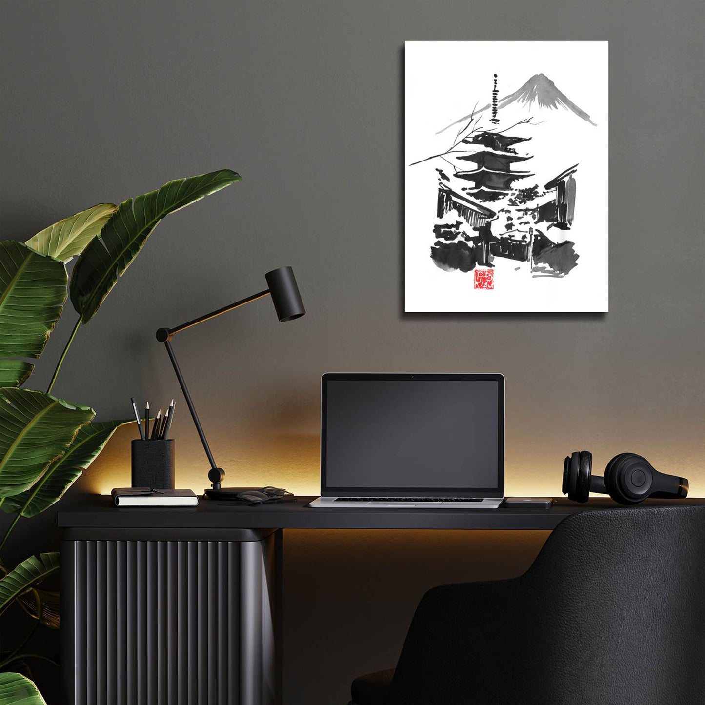 Epic Art 'Fuji San And Temple' by Pechane, Acrylic Glass Wall Art,12x16