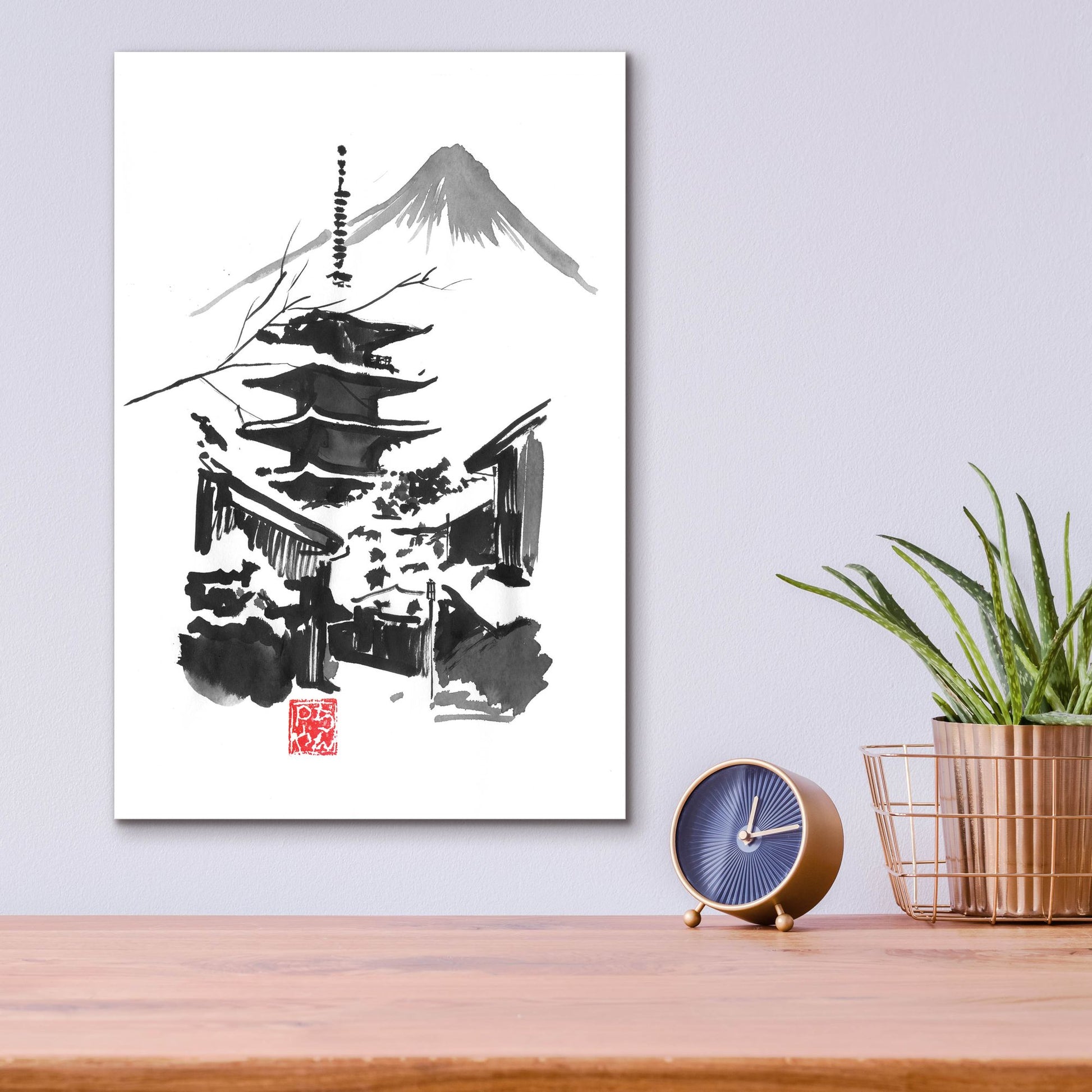 Epic Art 'Fuji San And Temple' by Pechane, Acrylic Glass Wall Art,12x16