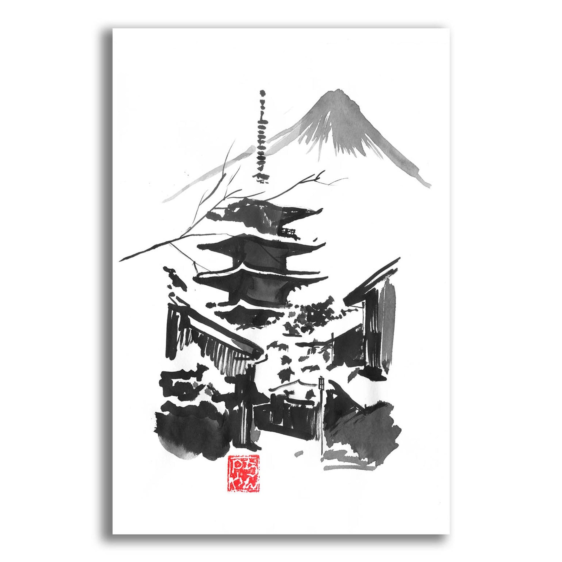 Epic Art 'Fuji San And Temple' by Pechane, Acrylic Glass Wall Art,12x16