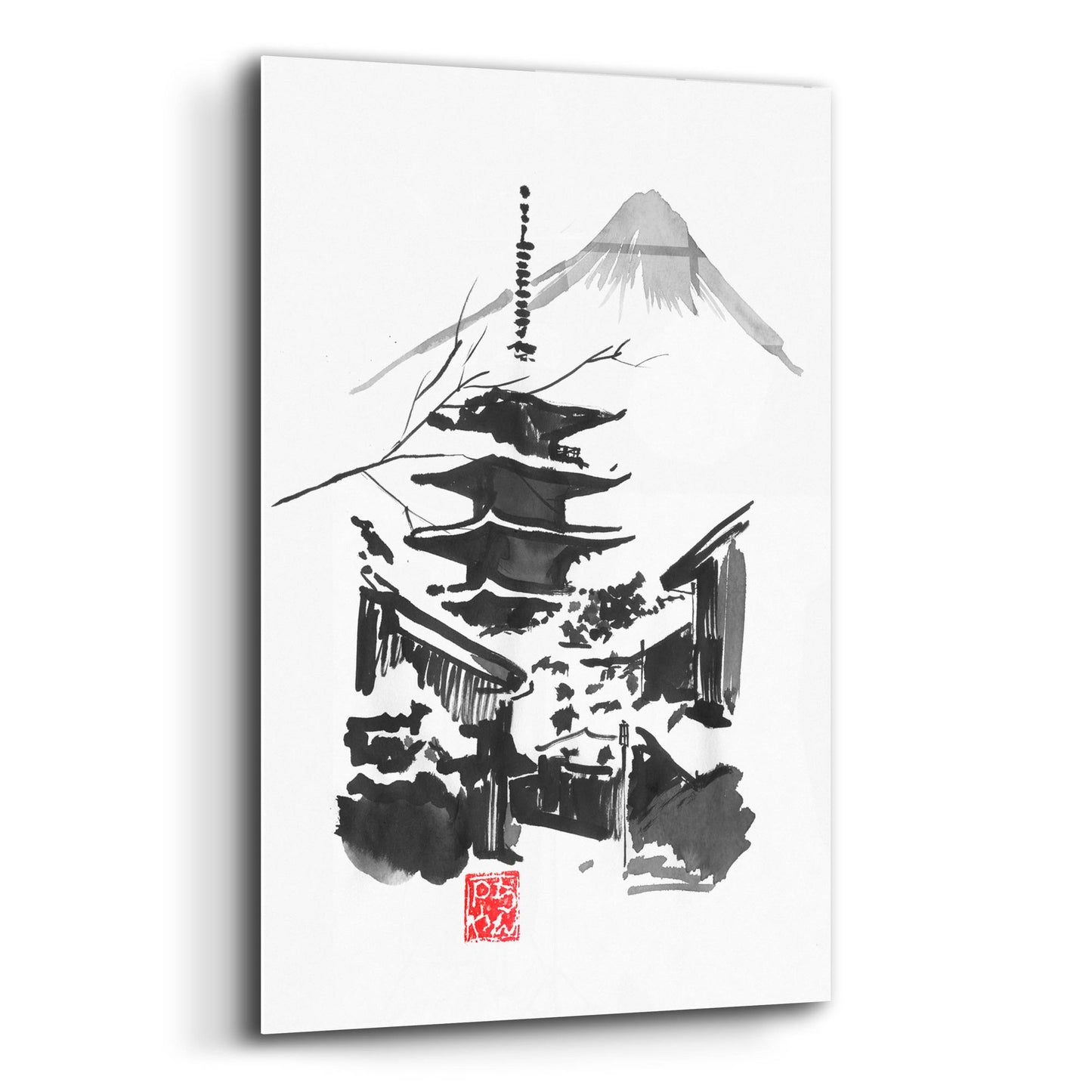 Epic Art 'Fuji San And Temple' by Pechane, Acrylic Glass Wall Art,16x24