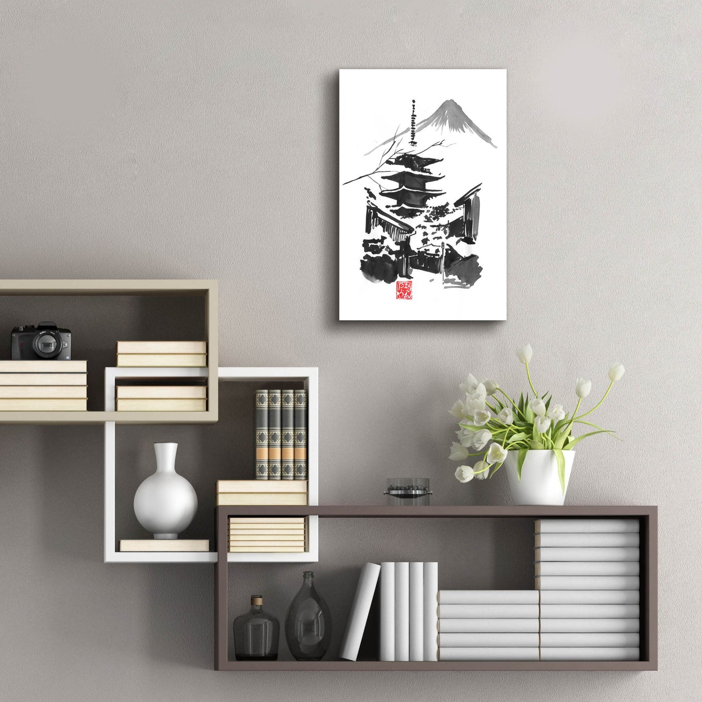 Epic Art 'Fuji San And Temple' by Pechane, Acrylic Glass Wall Art,16x24