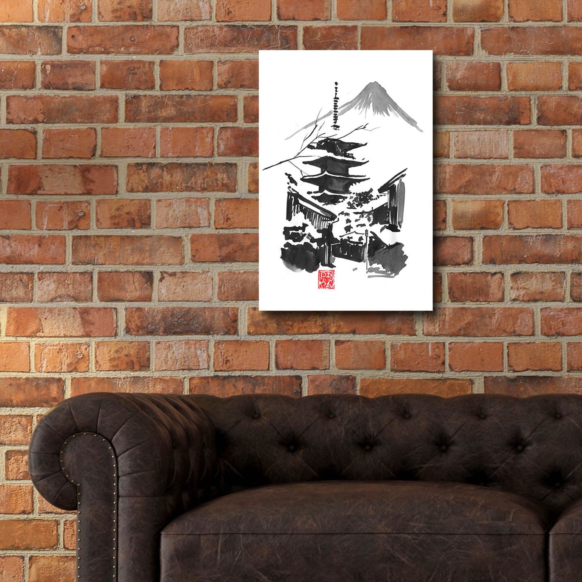 Epic Art 'Fuji San And Temple' by Pechane, Acrylic Glass Wall Art,16x24